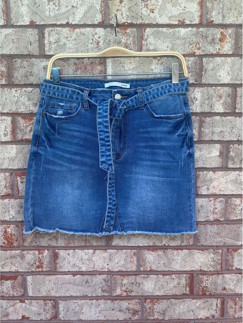 Klique B Denim Skirt With Raw Hem & Belt Size M